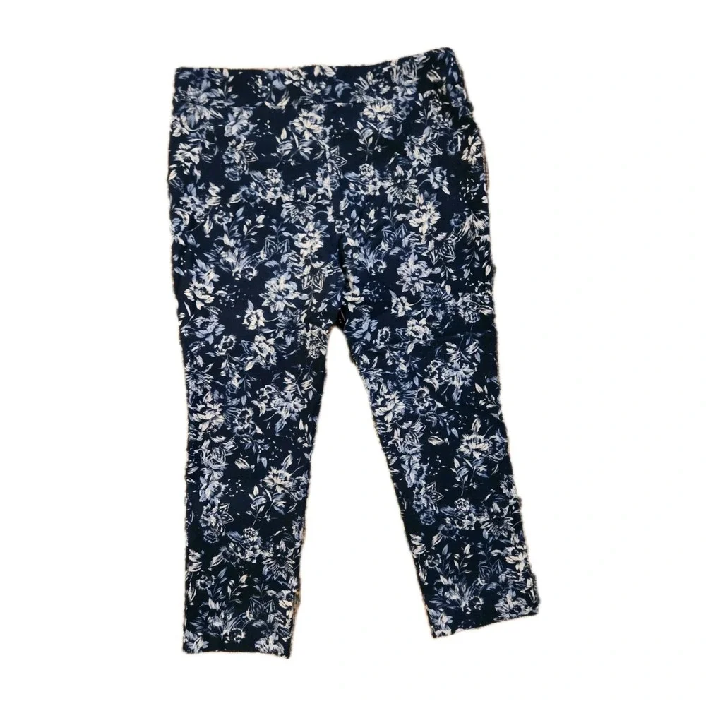 Counterparts Pants Women Size 18 Blue Floral Elastic Waist Pull On Stretch - Picture 3 of 9